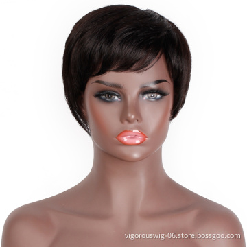 Black High Quality Short Pixie Cut Wholesale Cheap For White Women Bang High Quality Vendor Natural 100% Real Human Hair Wig
